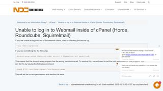 Unable to log in to Webmail inside of cPanel (Horde, Roundcube ...