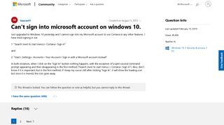 Can't sign into microsoft account on windows 10. - Microsoft Community