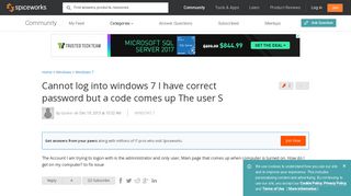 Cannot log into windows 7 I have correct password but a code comes ...