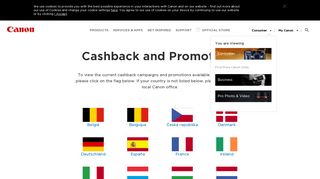Cashback Country Selector - Canon Europe
