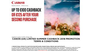 Canon UK Summer Cashback and Credit 2018