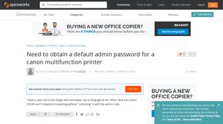 Default admin password for Canon Multifunction Printers ...