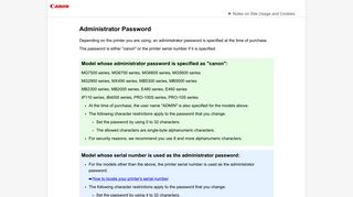 Canon : Inkjet Manuals : Administrator Password