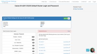 Canon iR-ADV C5235 Default Router Login and Password