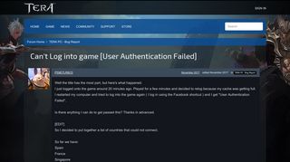 Can't Log into game [User Authentication Failed] — TERA - En Masse