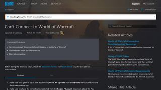 Can't Connect to World of Warcraft - Blizzard Support