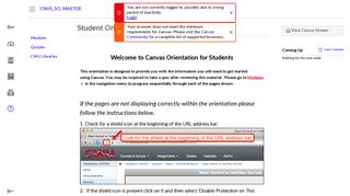 Student Orientation - Canvas - Dashboard