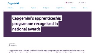 Capgemini's apprenticeship programme recognised in national awards