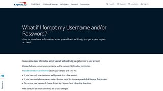 What if I forgot my Username and/or Password? - Capital One