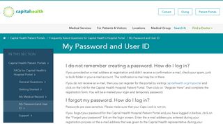 My Password and User ID | Capital Health Hospitals
