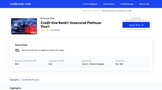 Credit One Bank® Unsecured Platinum Visa® Credit Card - Apply ...