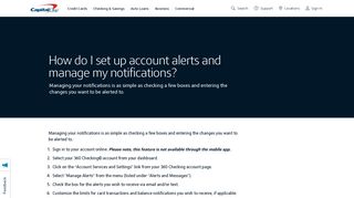 How do I set up account alerts and manage my ... - Capital One