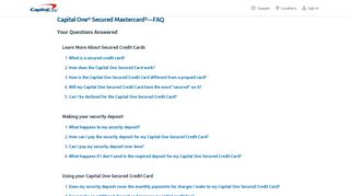 Secured MasterCard Credit Card | Frequently Asked ... - Capital One
