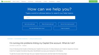 I'm running into problems linking my Capital One account. What do I ...