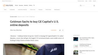 Goldman Sachs to buy GE Capital's U.S. online deposits | Reuters