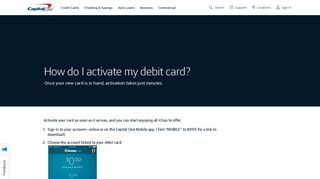 Activate Debit Card | Support Center - Capital One