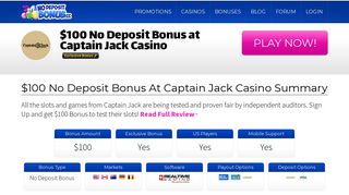 100 No Deposit Bonus at Captain Jack Casino