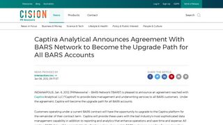 Captira Analytical Announces Agreement With BARS Network to ...