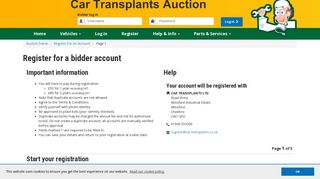 Register for a bidder account with CAR TRANSPLANTS LTD