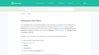WhatsApp FAQ - Saving your chat history