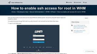 How to enable ssh access for root in WHM