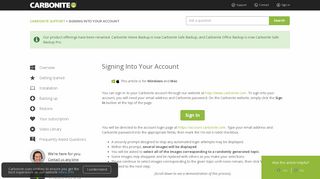 Signing Into Your Account - Carbonite Support Knowledge Base