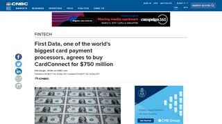 Payment processor First Data agrees to buy CardConnect for $750 ...