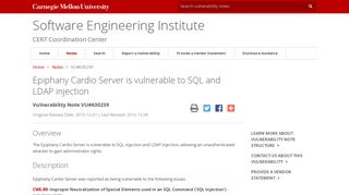 VU#630239 - Epiphany Cardio Server is vulnerable to SQL and LDAP ...