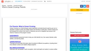 What is Career Cruising: Parents - studylib.net