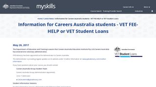 Information for Careers Australia students - VET FEE-HELP or VET ...