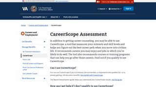 CareerScope Assessment: VA.gov