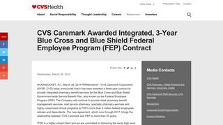 CVS Caremark Awarded Integrated, 3-Year Blue Cross and Blue ...