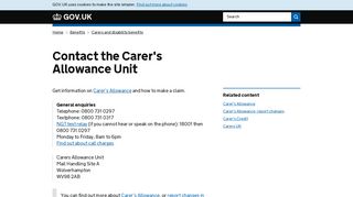 Contact the Carer's Allowance Unit - GOV.UK