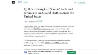QHI delivering CareScreen® tools and services to ACOs and HMOs ...