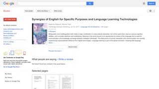 Synergies of English for Specific Purposes and Language Learning ...
