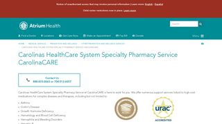 Atrium Health Specialty Pharmacy Service @ CarolinaCARE