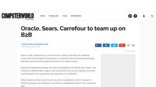 Oracle, Sears, Carrefour to team up on B2B - Computerworld