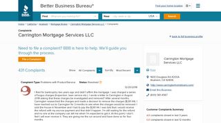 Carrington Mortgage Services LLC | Complaints | Better Business ...