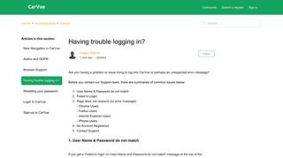 Having trouble logging in? – CarVue