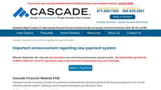 Important announcement regarding new payment ... - Cascade Loans