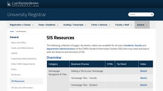 SIS Resources | University Registrar | Case Western Reserve ...