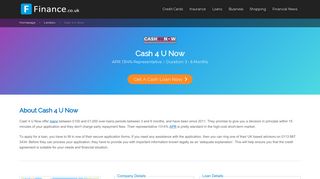 Cash 4 U Now | £150 - £1,000 at 1314% Representative | Compare ...