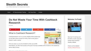 Do Not Waste Your Time With Cashback Research | Stealth Secrets