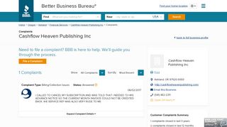 Cashflow Heaven Publishing Inc | Complaints | Better Business ...