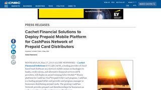 Cachet Financial Solutions to Deploy Prepaid Mobile Platform for ...