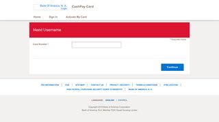 CashPay Card - Need Username - Bank of America