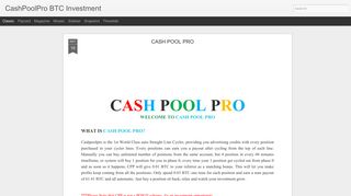 CASH POOL PRO | CashPoolPro BTC Investment
