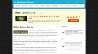 Casino Classic Mobile | Get $/£500 FREE To Play Casino Games With