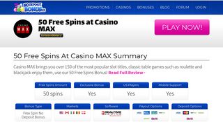 50 Free Spins at Casino MAX - No Deposit Bonus