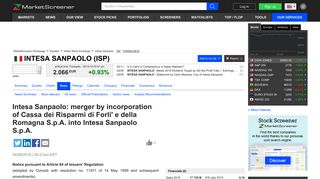 Intesa Sanpaolo: merger by incorporation of Cassa dei Risparmi di ...